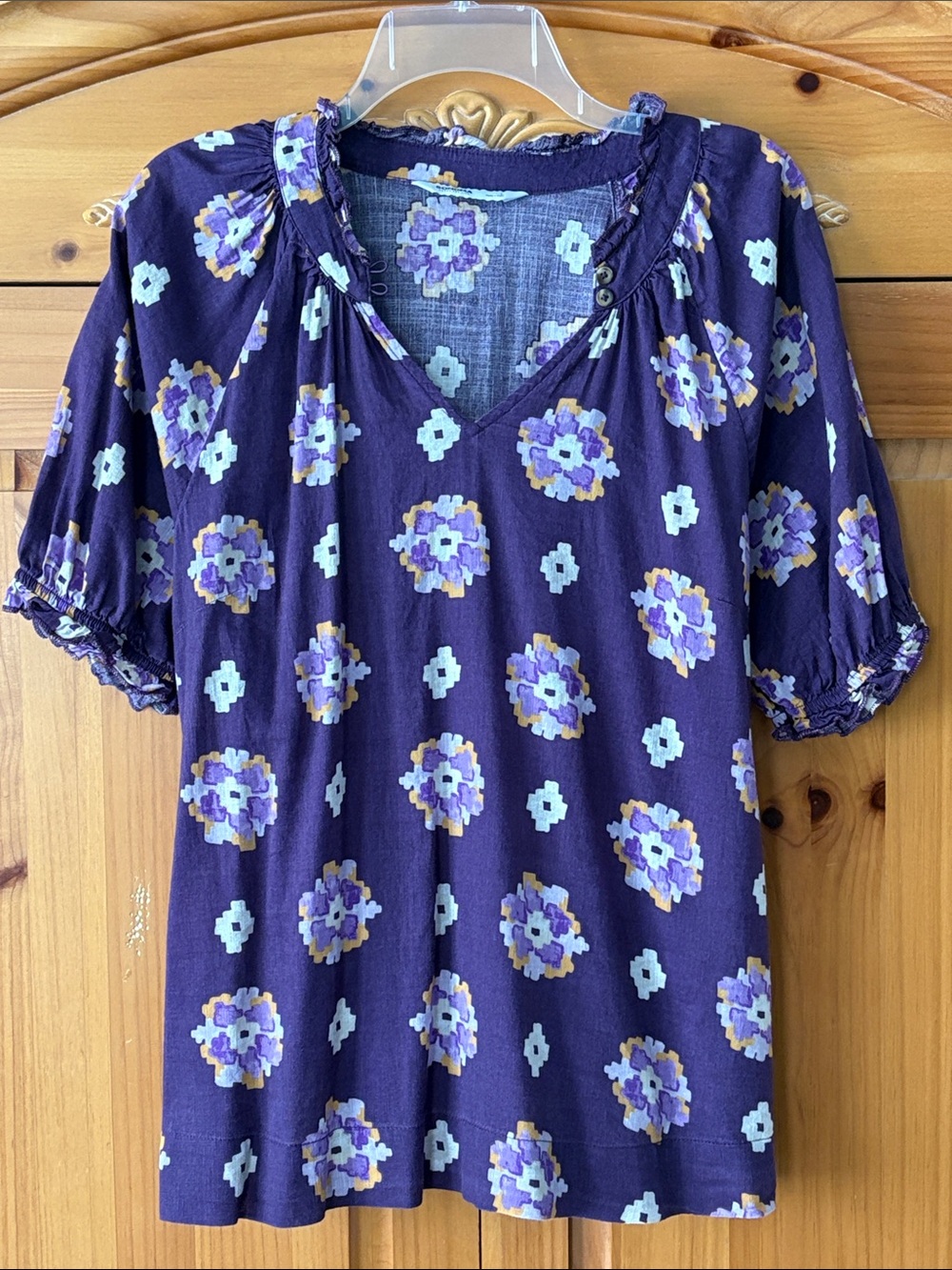 Sonoma Puff-Sleeve Geometric Floral Top